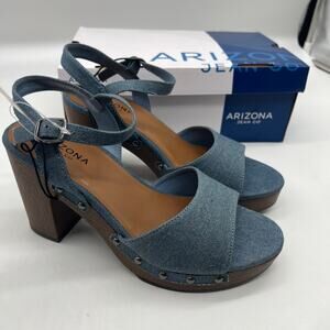 Arizona Jean Co Womens Heather Heeled Sandals Blue Denim Size 7.5M